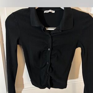 Zara button up black long sleeve crop top size small